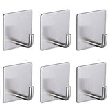 6 Pack Towel Hooks, Anteer Self Stick Robe Hooks Key Hooks Heavy Duty Coat Hooks Stainless Steel Stick on Wall Hooks for Home, Kitchen, Bathroom