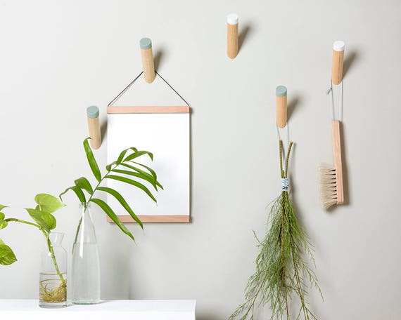 Wall Hooks, Coat Hooks, entryway wall pegs, Mint modern hooks WH-06 F by loopdesignstudio
