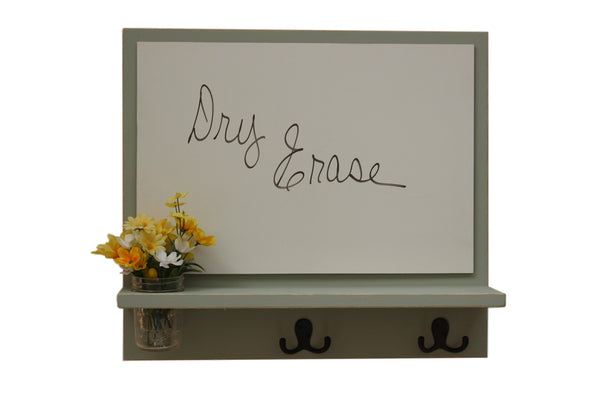 Message Board with Whiteboard, Coat Hooks and Mason Jar