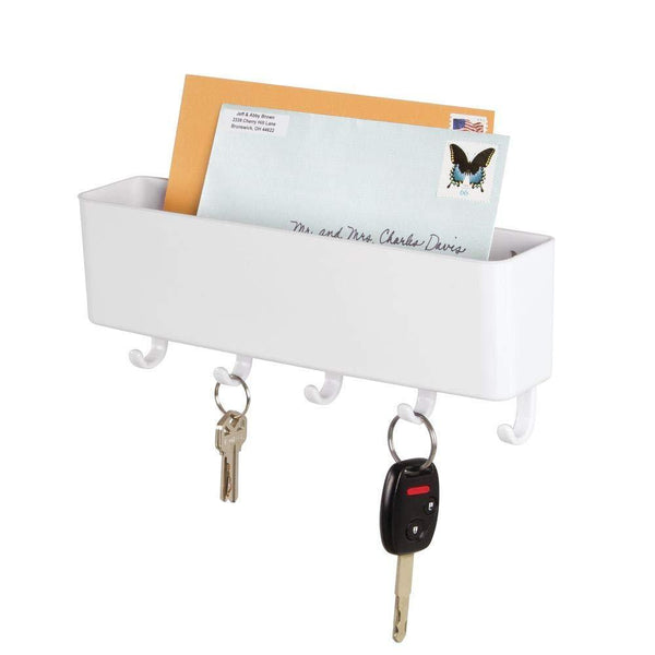 Mail Holder Key Rack Letter Home Organizer Wall Mount Coat Hook Storage White