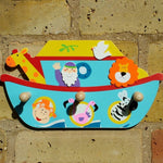 Noah's Ark Children's Coat Rack with three wood peg hooks