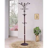 Wood and Metal Coat Rack Hat Stand with Hooks on Top and Middle