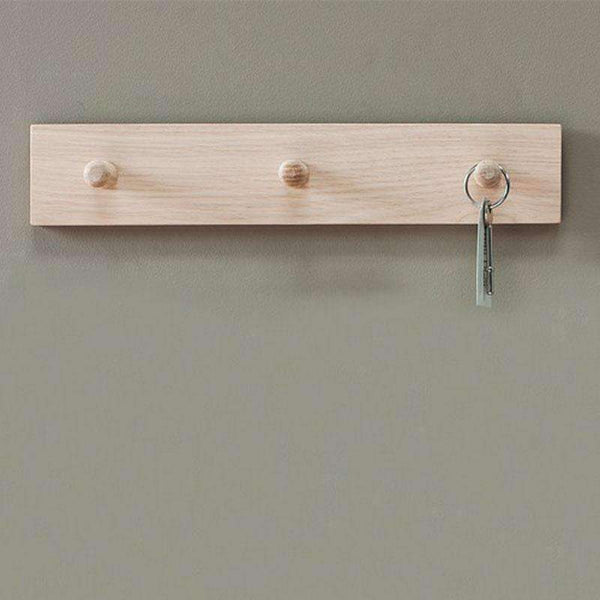 3 Wooden Peg Coat Hooks on Oak Rail