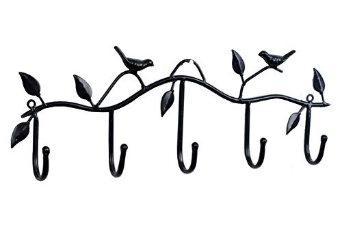 Black Metal 5 Hooks Wall Mount Birds Hook Hanger Rack Holder