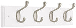 Liberty 129849 18-Inch Coat and Hat Hook Rail/Rack with 4 Heavy Duty Hooks, White and Satin Nickel
