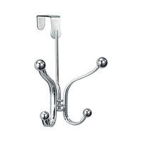 iDesign York Metal 4-Hook Over-the-Door Rack, Quad Hanging Hook for Coats, Hats, Scarves, Towels, Robes, Jackets, Purses, 4.5" x 5.5" x 8.5" - Chrome
