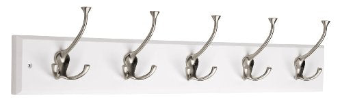 Liberty Hardware 129848 Hook Rail/Coat Rack with 5 Flared Tri Hooks, 27-Inch, White and Satin Nickel, Flat White and Satin Nickel