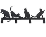 4 Hooks Wall Mounted Hanger, Holder for Towels, Keys, Coats, Hats, Robes and Clothes with Cat Décor (Black)