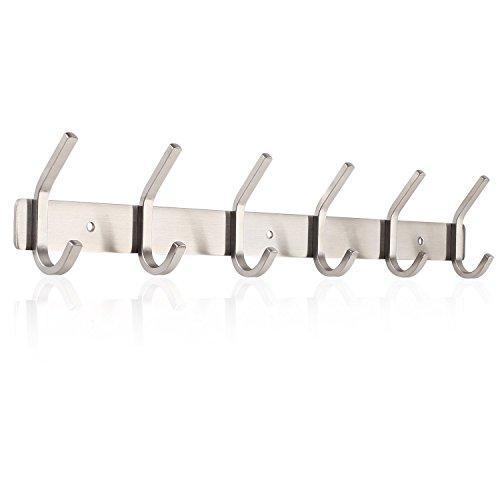 Artishook Coat Hook Wall Mounted Stainless Steel Hook Rack with 6 Dual Hanger Hooks for Coats, Hats, Scarves, Key
