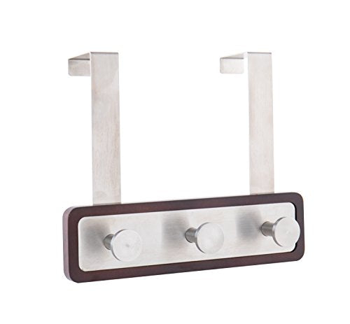 JackCubeDesign Wood Over The Door Rack Hanger Coat Organizer Key Holder Clothes Hat Hanger with 3 Strong Steel Hooks (Wood, 8.66 x 2.4 inches) – :MK423B