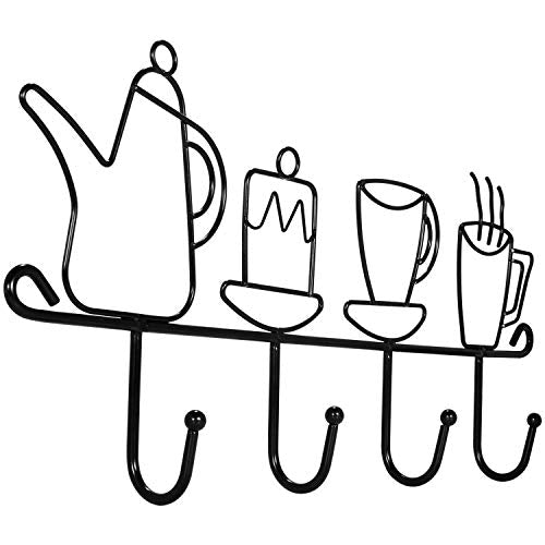 Decorative Wall Hooks for Coats | 4 Hook Coffee Mug Wall Rack | Hooks Rack/Holder for Grill Accessories Kitchen Utensil | Wall Mounted Key Holder Key Rack Key Hanger | Bathroom Towel Hooks | Hat Rack