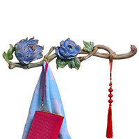 Standing Entryway Coat Rack Peony Hook Wall Coat Rack Chinese Creative Wall Hanging Hook Row Bedroom Clothing Store Wall Decoration Hook (Color : Blue Peony, Size : L51H14cm)