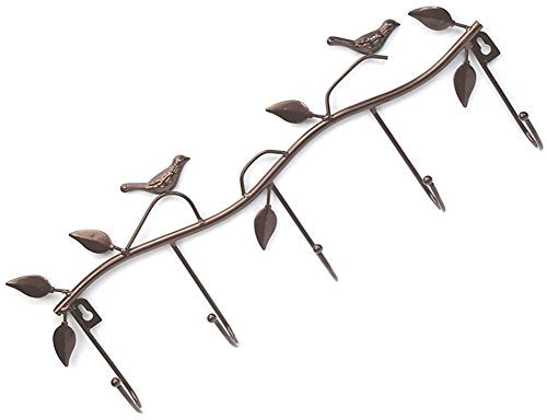 Stylish Rack Multi-Purpose European Bird Style Wall Mount Decorative Hanger Organizer Holder for Hanging Your Clothes Coat Hat Belt for home office with 5 Coat Hooks (Brown,Bird)