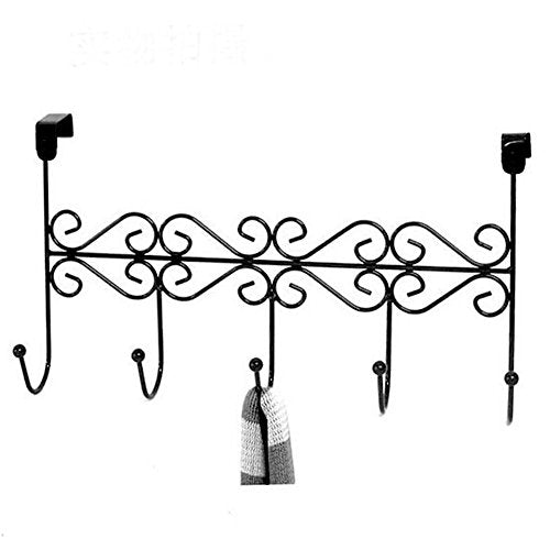 Wowlife Over the Door 5 Hook Rack - Decorative Hanger for Hanging Your Clothes - Coat - Hat Belt - Purse - And More - Stylish Organizer for Your Home or Office (Black)