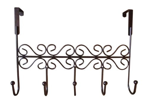 Wowlife Over the Door 5 Hook Rack - Decorative Hanger for Hanging Your Clothes - Coat - Hat Belt - Purse - And More - Stylish Organizer for Your Home or Office (Bronze)