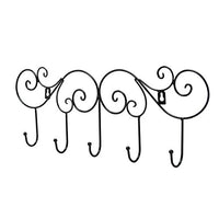 MyGift Scrollwork Metal Wall-Mounted Hook Rail, Garment Hanger Organizer Rack w/ 5 Coat Hooks