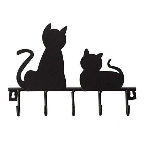 SODIAL(R)Fashion Black cat design Metal Iron Wall Door Mounted Rustic Clothes Coat hat key hanging Decorative Wall Hooks Robe Hanger