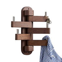 Solid Wood Swivel Coat Hooks Folding Swing Arm 5 Hat Hanger Rail Multi Foldable Arms Towel/Clothes Hanger for Bathroom Entryway Bedroom Office Kitchen Kids Garage Wall Mount Accessories (Walnut Wood)