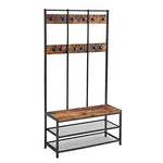 VASAGLE Industrial Coat Rack Shoe Bench, Hall Tree Entryway Storage Shelf, Large Size, Wood Look Accent Furniture with Metal Frame, Easy Assembly UHSR86BX