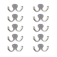 Bar Face/Wall Mount Purse, Coat & Key Hook - Double Arm - Brushed Stainless Steel - Set of 10