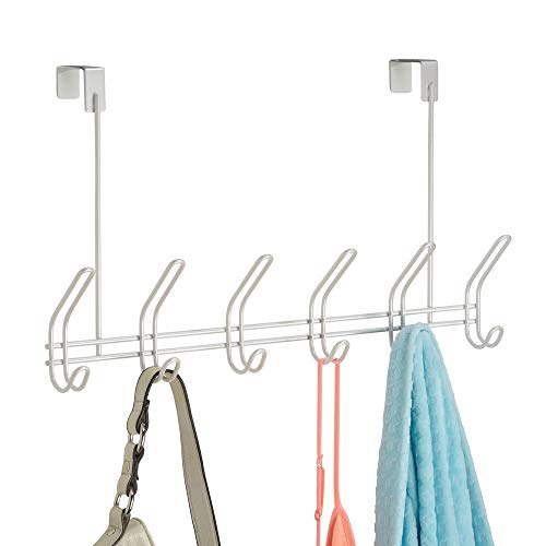 iDesign Classico Metal Over the Door Organizer, 6-Hook Rack for Coats, Hats, Robes, Towels, Jackets, Purses, Bedroom, Closet, and Bathroom, 18.25" x 5" x 10.75", Pearl White