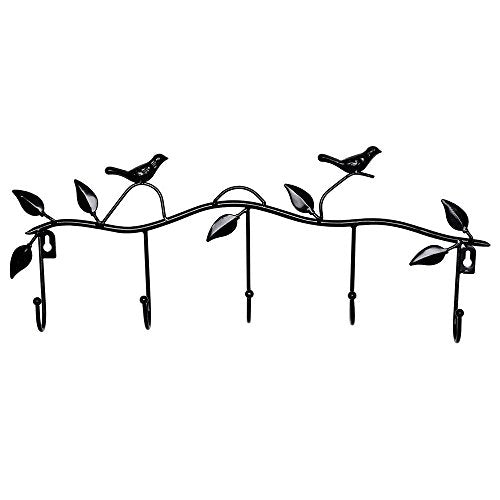 Stylish Rack Multi-Purpose European Bird Style Wall Mount Decorative Hanger Organizer Holder for Hanging Your Clothes Coat Hat Belt for home office with 5 Coat Hooks (Black,Bird)