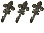 Starworld- 3 set Heavy Cast Iron Antique Style Rustic Fleur De Lis Coat Hooks wall mount Towel Hanger 5.5 inch for Hat Hooks, Key Rack GARDEN Hook Brown Finish