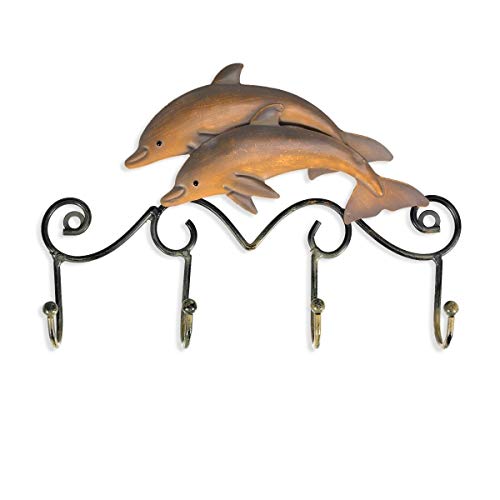 Coat Hat Umbrella Wall Hanger Metal Sea Ocean Dolphin 4 Hooks Clothes Bag Key Holder Hallway Home Room Decoration