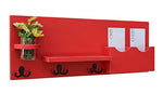Legacy Studio Decor Mail Organizer Letter Holder with Coat Hooks Key Hooks & Mason Jar (Distressed, Red)