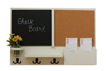 Legacy Studio Decor Message Center with Chalkboard & Cork Letter Holder Coat Rack Key Hooks (Distressed, Off White)