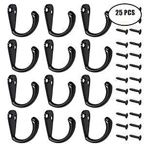 25 Pcs Black Wall Mounted Single Hook Robe Hooks Hat Hook Coat Hooks Cloth Hanger With 50 Pcs Screws By Erlvery Damain