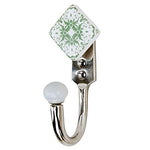 Indianshelf Handmade 1 Artistic Vintage Green Ceramic Square Wall Hooks Hangers/Wall Hooks for Hats