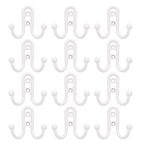 Set of 12 Allison Double Robe Hook White With Ball End 3" W x 2.5" H x 1.25" D