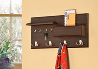 Entryway Coat Rack Mail Envelope Storage and Key Holder Hooks in Cappuccino Finish