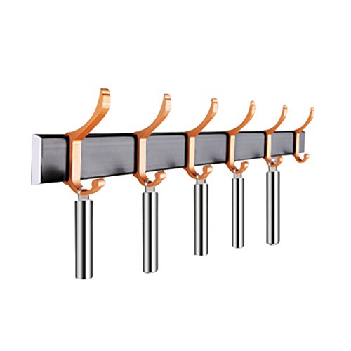 ZHEN GUO Coat Rack Wall Mounted Coat Hat Aluminum Hooks 3M Tape Adhesive Hanger for Clothes (Color : Brass, Size : 45cm)