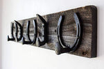 Vintage Rustic Coat Rack –Authentic Barn Wood Hanger Rack for Towels, Clothes, Hats, Bags–Antique Door & Wall Mounted 5-Hook Rail (Horseshoe & Railroad Spike Hook - 32" x 5 ¾ x 7/8", Gray)