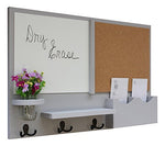Legacy Studio Decor Message Center with White Board & Cork Board Letter Holder Coat Rack Key Hooks (Smooth, Gray)