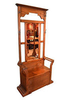 Crafters & Weavers Mission Oak Hall Tree with Umbrella Stand, Coat Hangers, and Storage Space in Seat