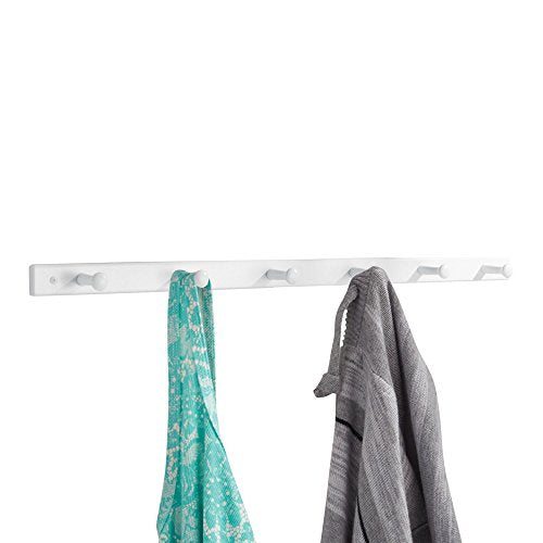 iDesign Wooden Wall Mount 6-Peg Coat Rack for Hanging Jackets, Leashes, Purses, Hats, Scarves, Bags in Mudroom, Kitchen, Office, 32.5" x 1.5" x 0.75", White