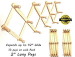 2 ALAZCO Accordion Style Wood Expandable Wall Racks - Each Has 13 Hooks (Pegs) For Hat, Cap, Belt, Umbrella Coffee Mug Jewelry Hanging - 2" Long wooden Pegs