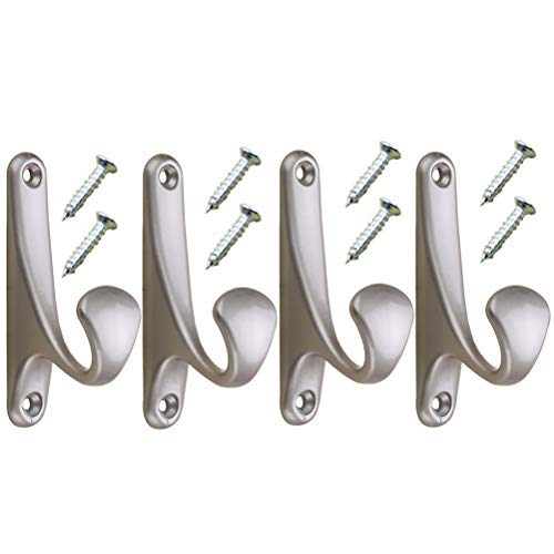 Zmmyr 4Packs Wall Mounted Coat Hooks Wardrobe Hat Hooks Vintage Single Organizer Hangers (Silver)