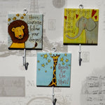 Set of three Childrens Zoo Coat Hooks - Lion, Giraffe,Elephant