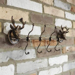 Rustic Bronze Metal Stag Heads Coat Hook Rack