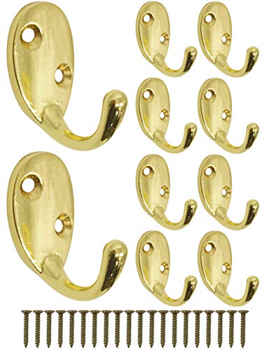 Kitchen Hardware Collection 10 Pack Wall Mounted Single Hook Coat Racks Gold Clothes Hanging Racks for Entryway Towel Racks in Kitchen Bathroom