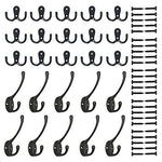 PietyDeko 15 Pieces Double Prong Robe Hook Cloth Hanger and 10 Pieces Heavy Duty Dual Coat Hooks Wall Mounted with Screws
