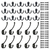 PietyDeko 15 Pieces Double Prong Robe Hook Cloth Hanger and 10 Pieces Heavy Duty Dual Coat Hooks Wall Mounted with Screws