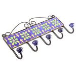 Indianshelf Handmade 1 Artistic Vintage Blue Ceramic Floral Wall Tite Hooks Hangers/Tite Hooks for Hanging Towels