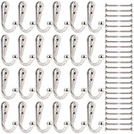 24 Pieces Coat Hooks Wall Mounted Single Coat Hanger and 50 Pieces Screws for Cloakroom, Clothes, Hat, Scarf, Bags, Keys, Shoes, Coffee Cup Holder, Homemade Wardrobe?Silver?