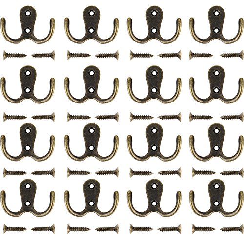 Maosifang 16 Pieces Double Prong Robe Hook Retro Cloth Hanger with 32 Pieces Screws,Bronze