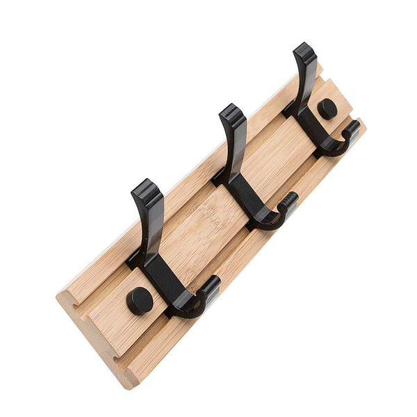 100% Natural Bamboo Coat Rack, Wall-Mounted Heavy Duty Movable Coat Hooks, Towel Bag Key Holder Hanger Hook Rack for Entryway Bedroom Bathroom (3 Hooks)